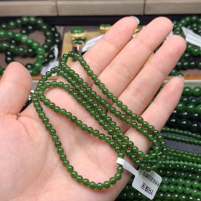 【闪购商品】颈饰未镶嵌和田玉（碧玉）4m菠菜绿无黑捡漏