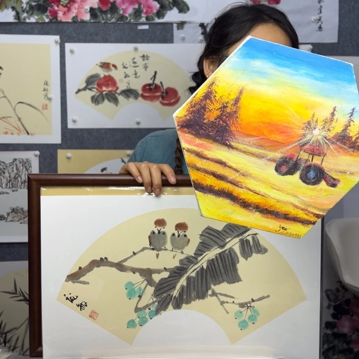 丙烯画手绘带框种地吧