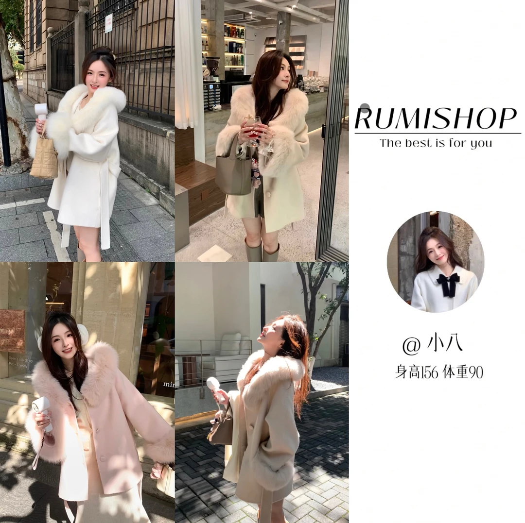 RUMISHOP【奶油谢德林-短款】重磅狐狸毛➕100澳毛 氛围感双面呢大衣