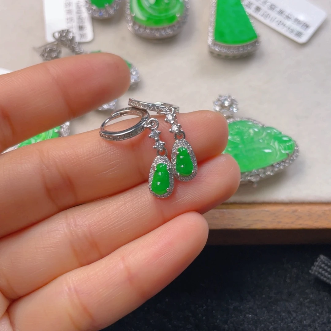 翡翠耳饰银S925镶嵌翡翠