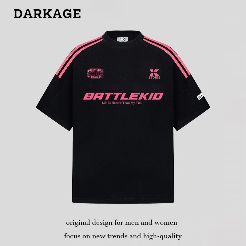 2025新款美式复古短袖T恤男女宽松纯棉重磅夏季男女情侣圆领潮牌