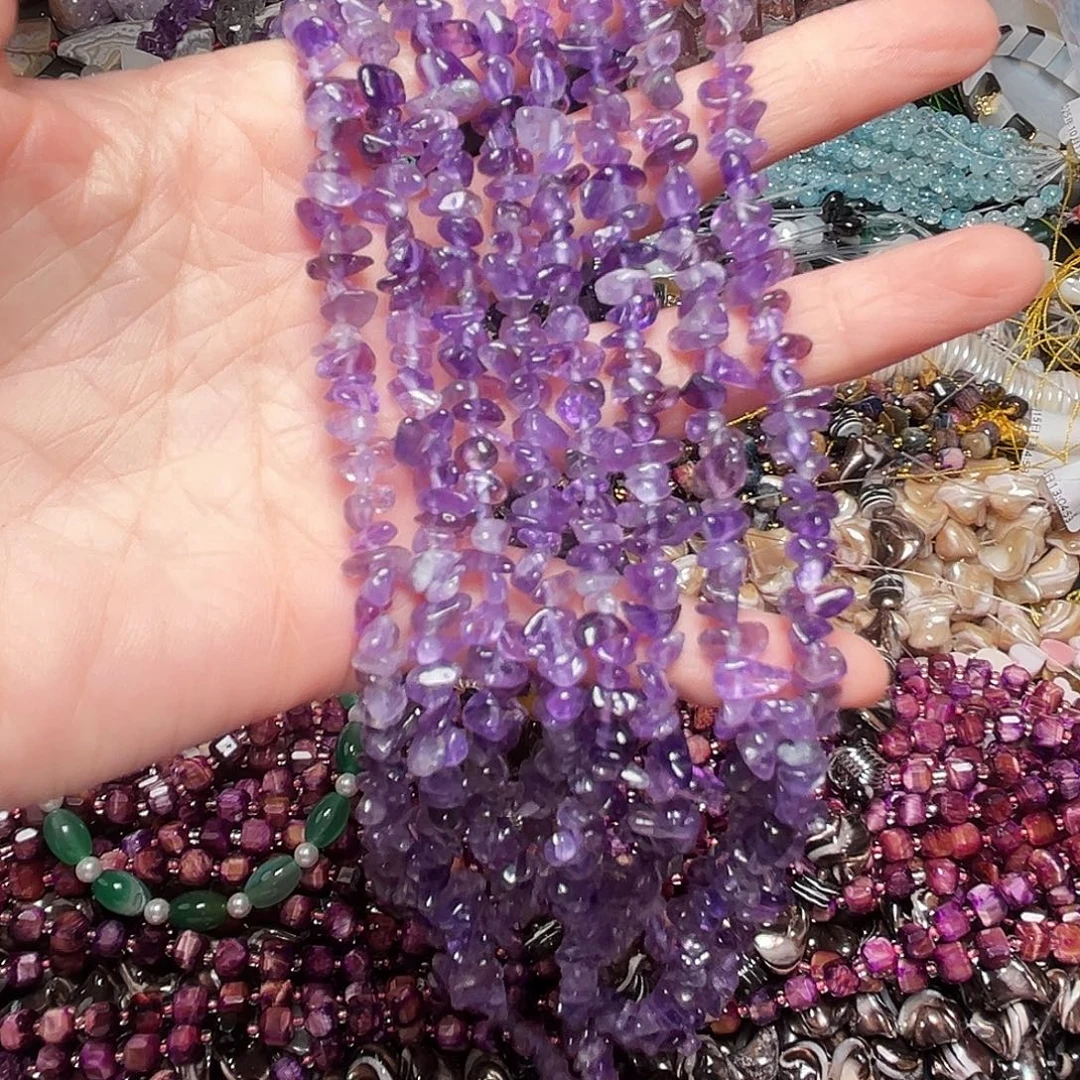 玛瑙/玉髓足银镶嵌珠宝半成品T506天然紫水晶碎石70厘米➕