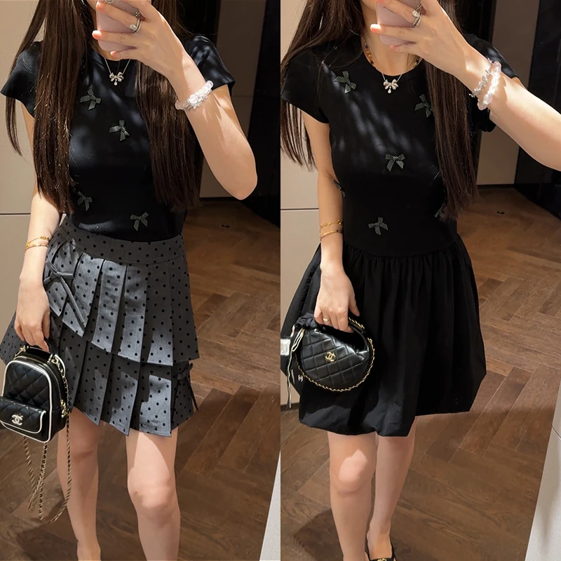 【mimius】喵喵 俏皮减龄蝴蝶结上衣+波点裙裤（正腰）+连衣裙 G05362