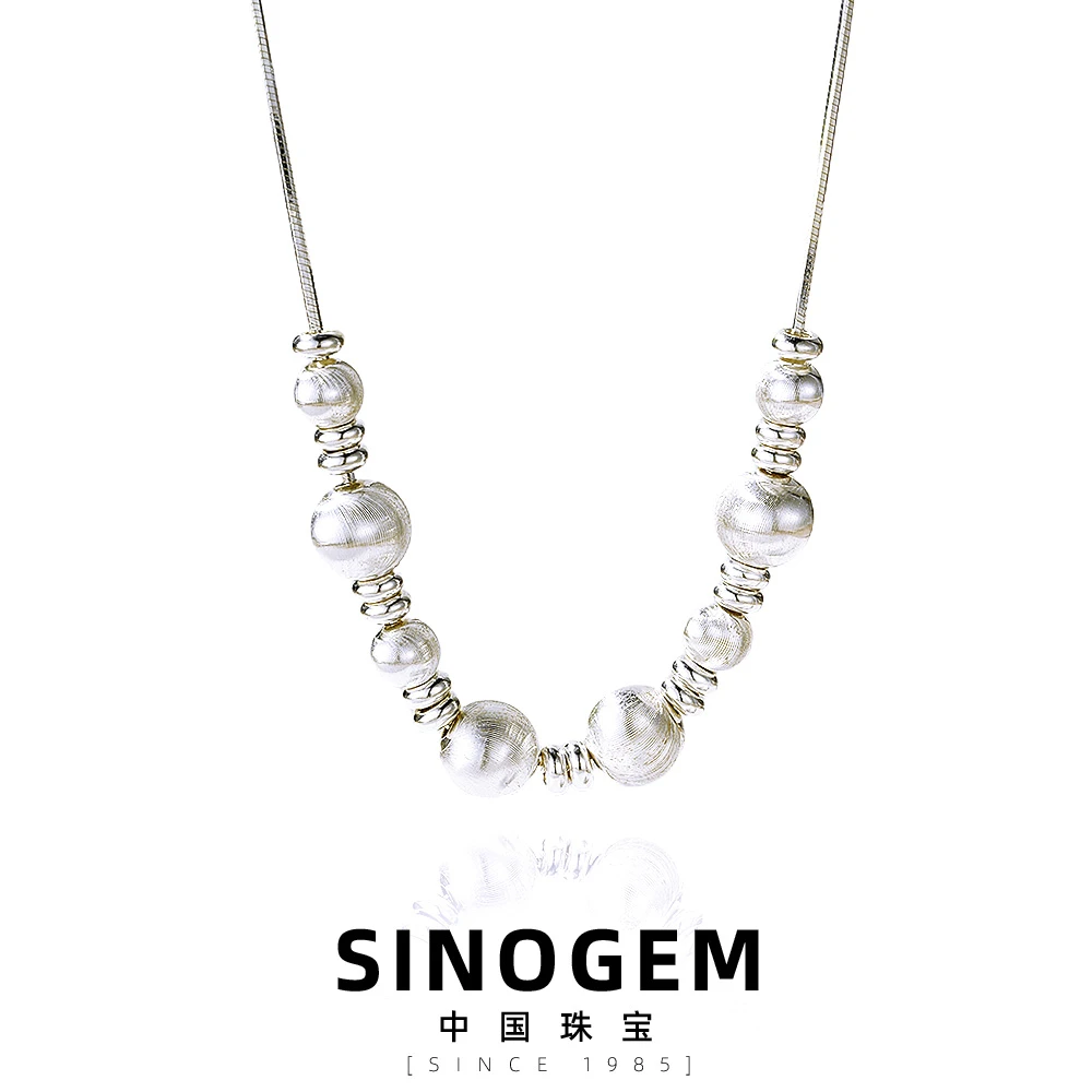 中国珠宝 坠链均925银 简约猫眼可调节蛇骨链时尚大气毛衣链80cm