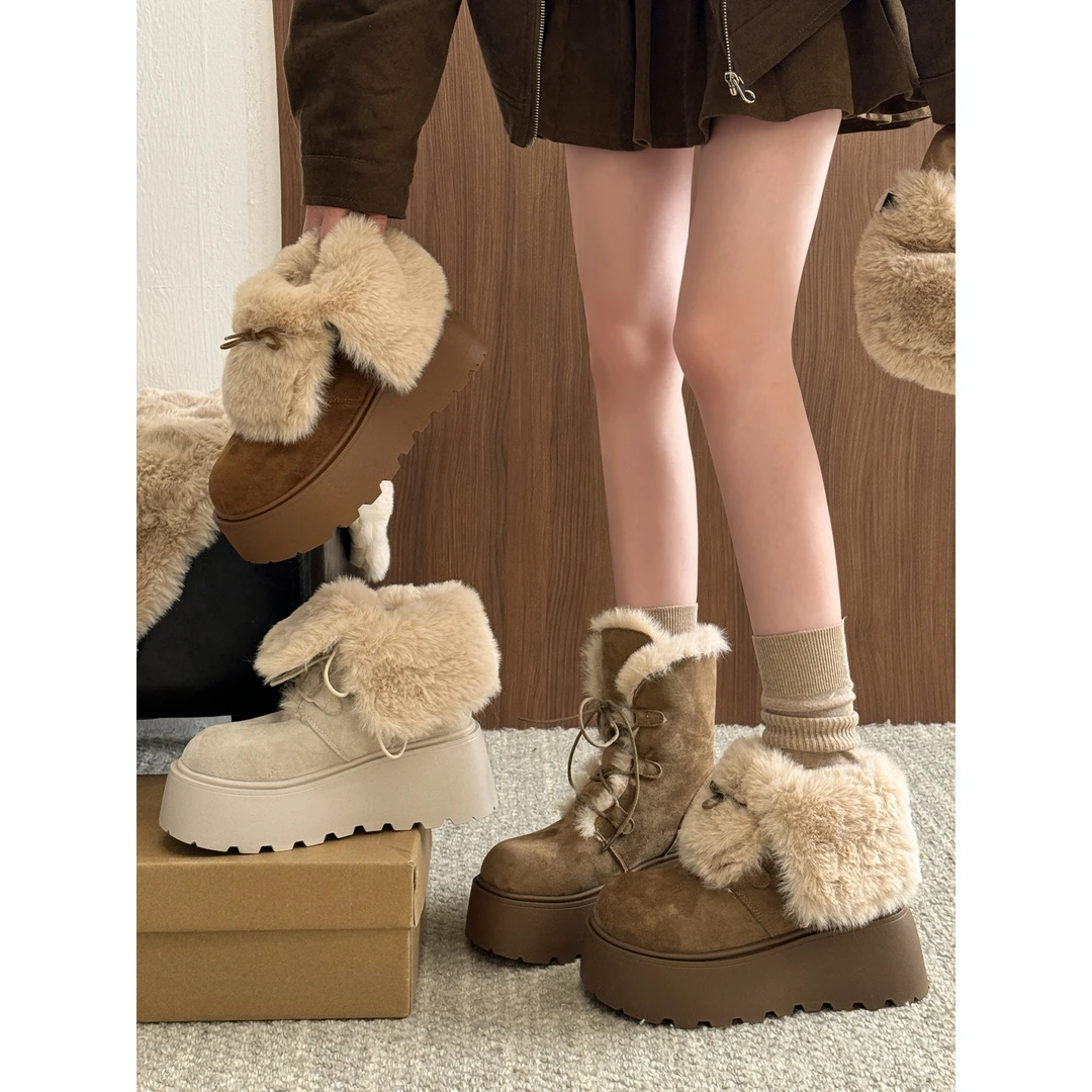 厚底增高东北加厚雪地靴女2025年新款冬季皮毛一体毛茸茸爆款棉鞋