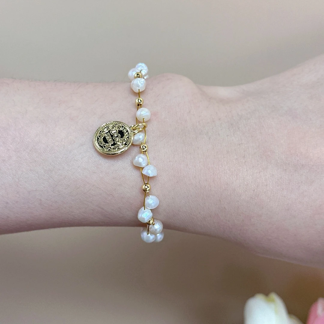 铜合金仿珍珠手链 不规则珍珠小清新少女风手链WS710