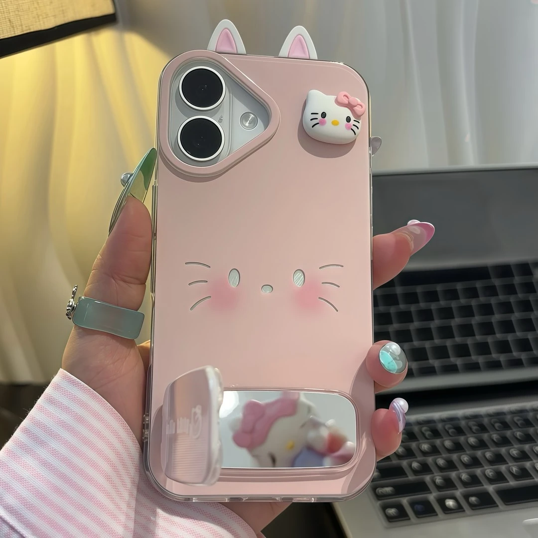 适用粉KT表情耳朵支架苹果16proiPhone15手机壳华为vivoppo小米套