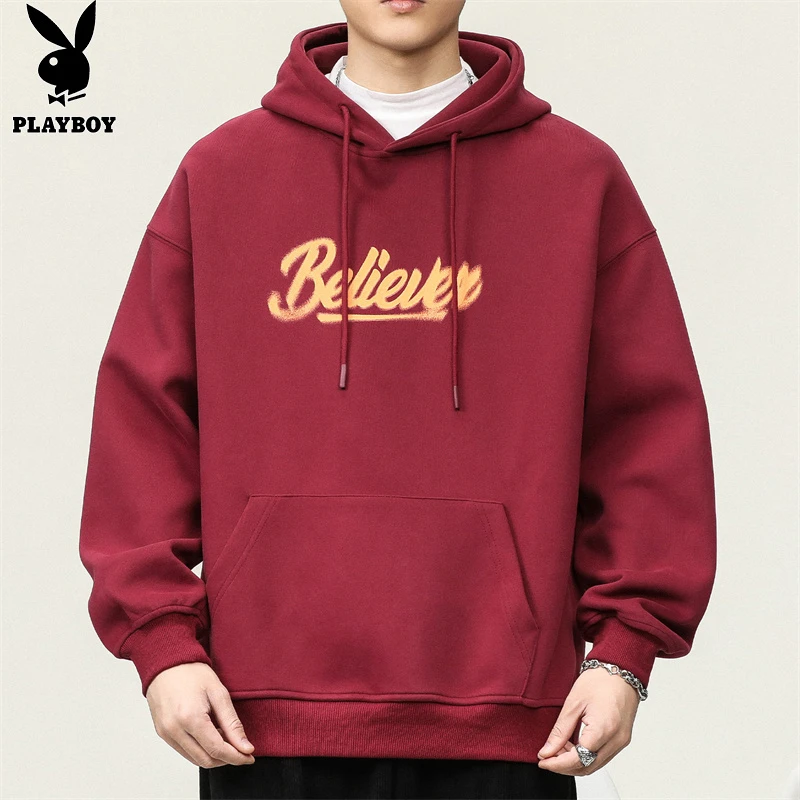 花花公子男士连帽卫衣春季新款潮流韩版休闲宽松百搭印花外套男装