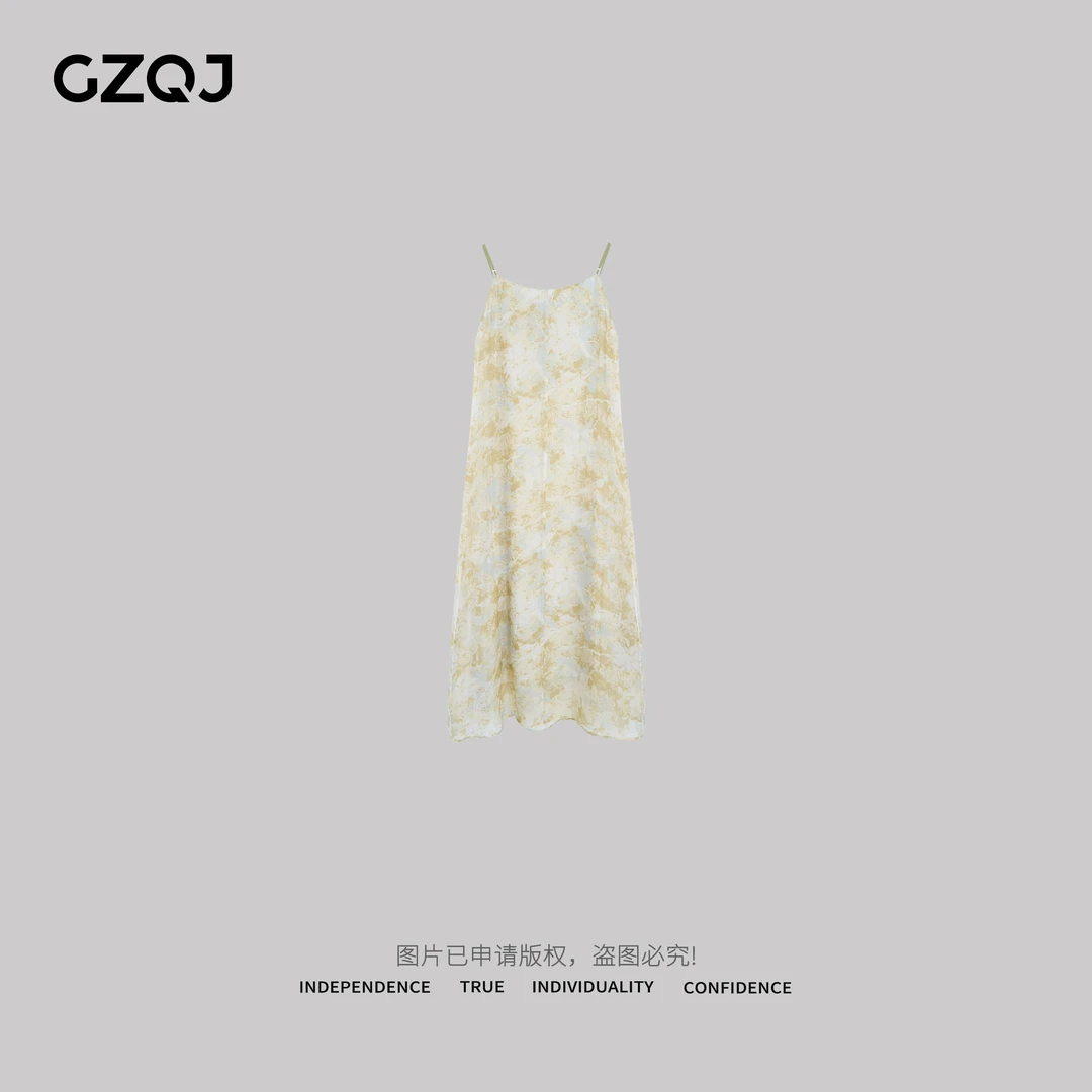 广州琴姐【绿野手札】欧若风100桑蚕丝碎花吊带连衣裙春夏款6272