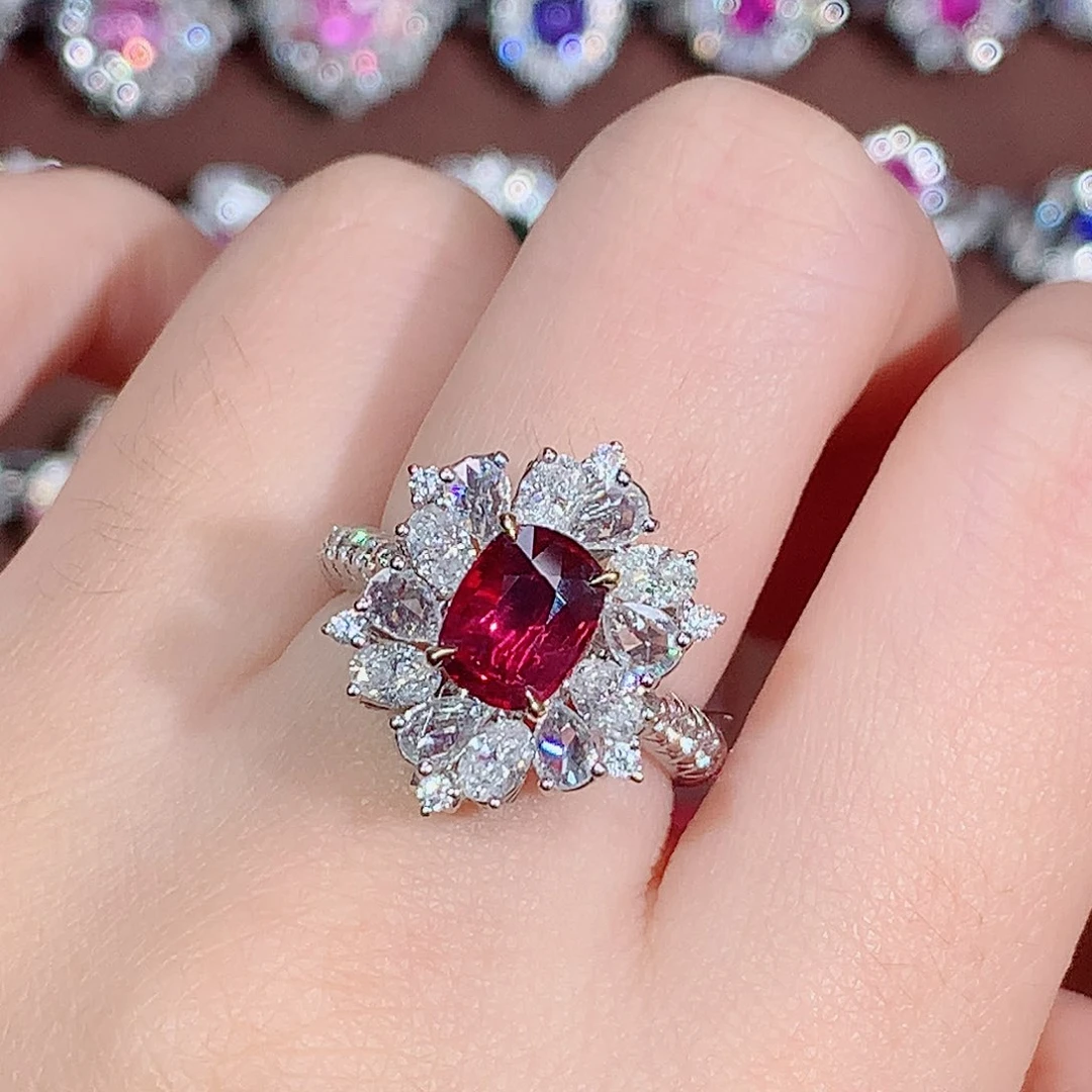红宝石戒指18K金镶嵌2.03ct/天然宝石/七天无理由