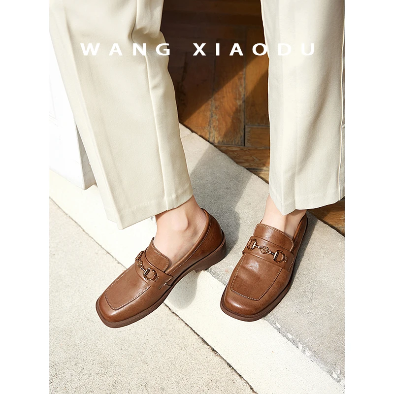 【王小毒】复古山茶 真皮粗跟乐福鞋女2025年春季新款复古小皮鞋