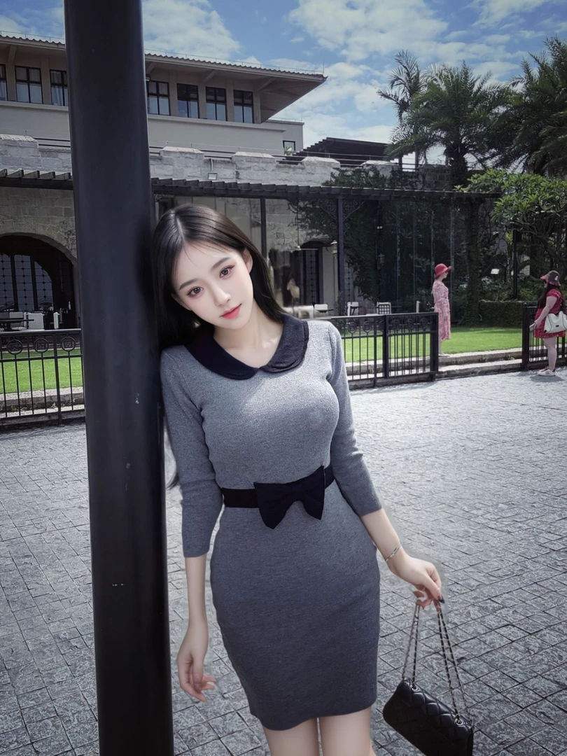 早秋新款法式蝴蝶结香风针织连衣裙名媛气质高级修身收腰显瘦短裙