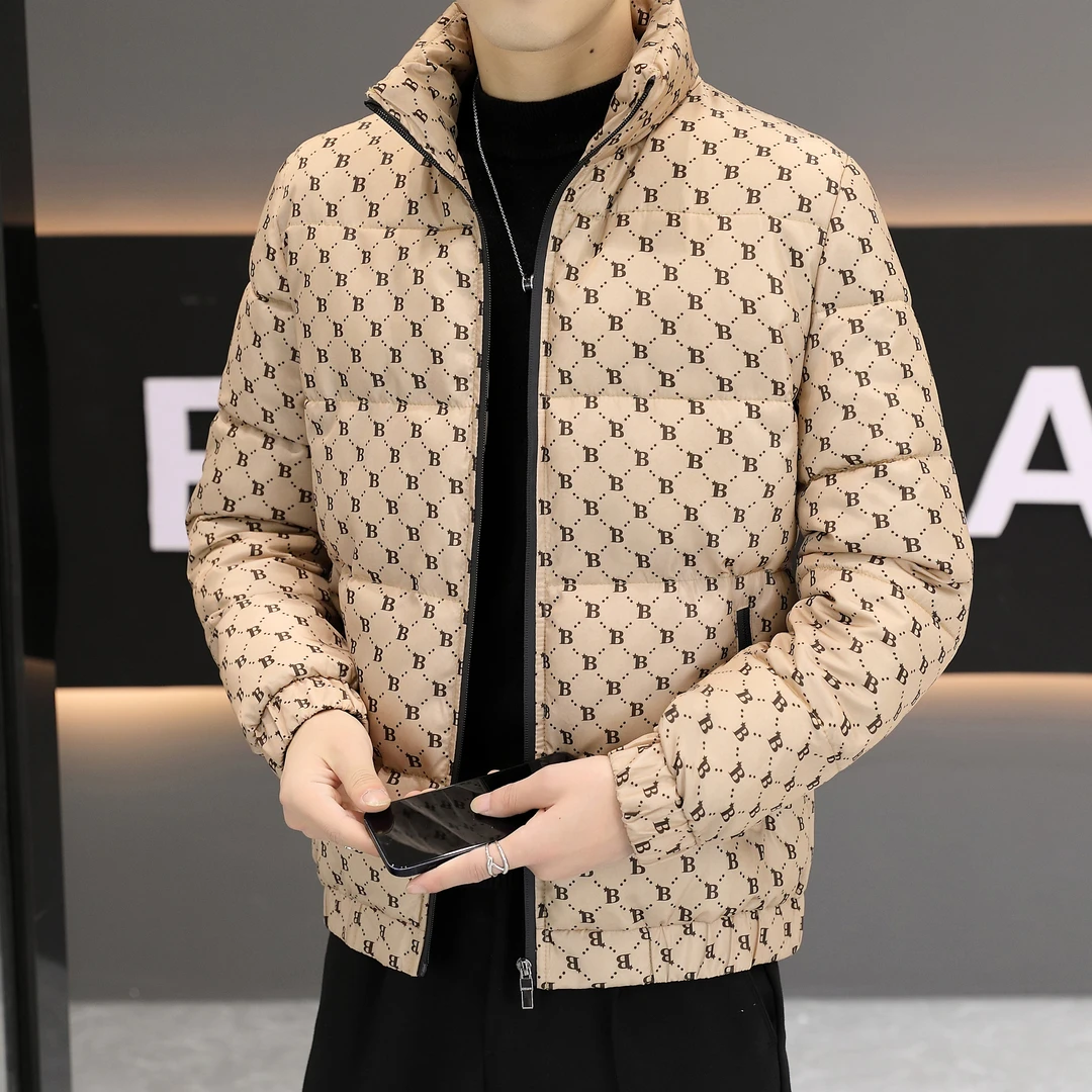 稻草人高档袄男士秋冬季休闲外套时尚百搭潮流印花保暖夹克