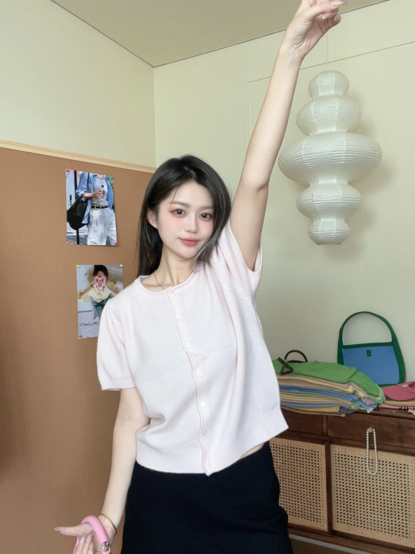 【舒心】糖果色公主袖卷边短袖开衫CLSX-394