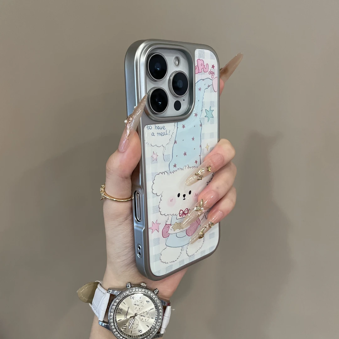 卡通蓝格纹星星长帽小狗适用iPhone17手机壳16pro创意15pm保护14