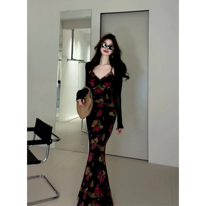 2025年夏季新款ins法式温柔风薄款微透防晒衫配大露背长款连衣裙