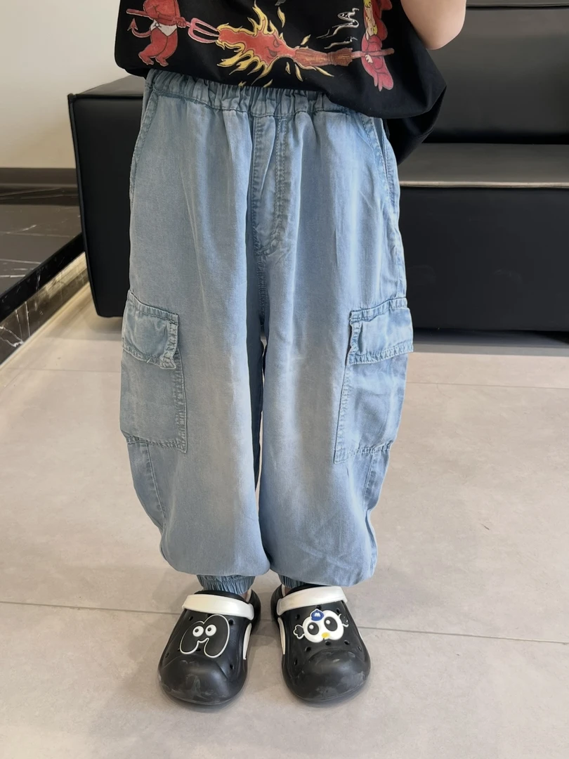 2025夏季新款童裤儿童韩版轻薄防蚊裤男女童天丝牛仔工装裤牛仔裤