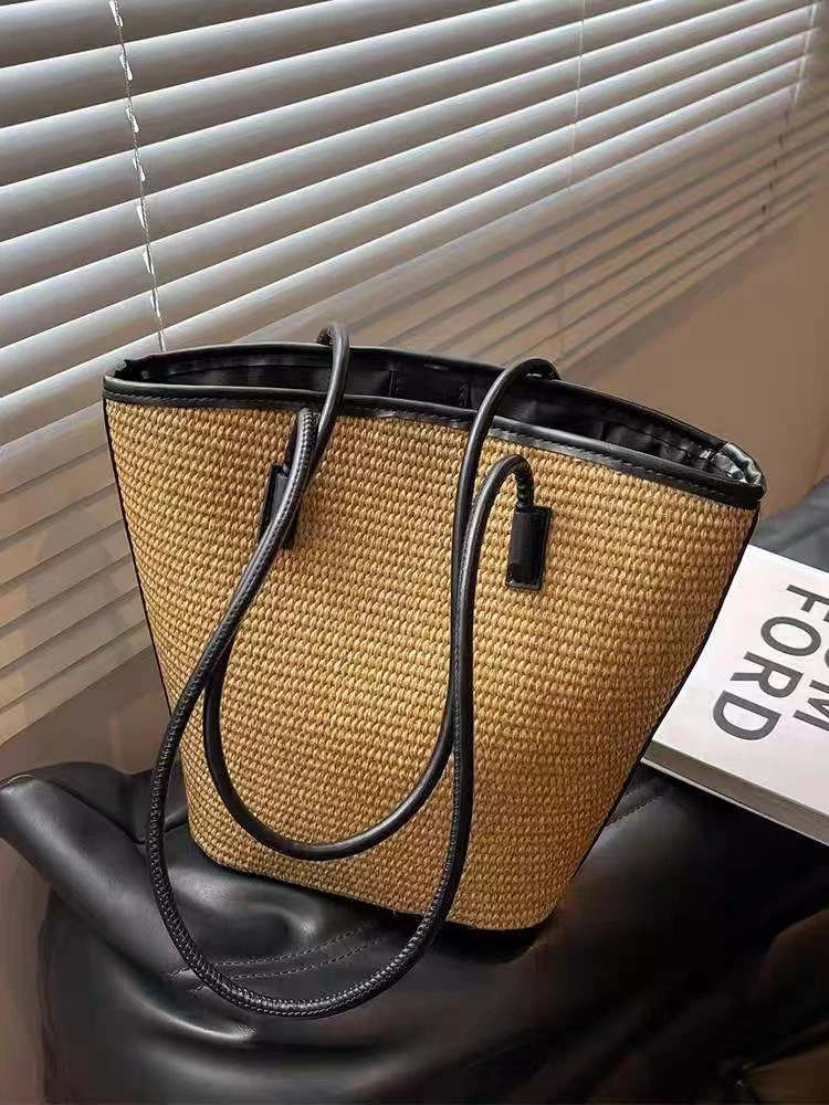 小孟~纯色单肩包水桶包竖式编织包