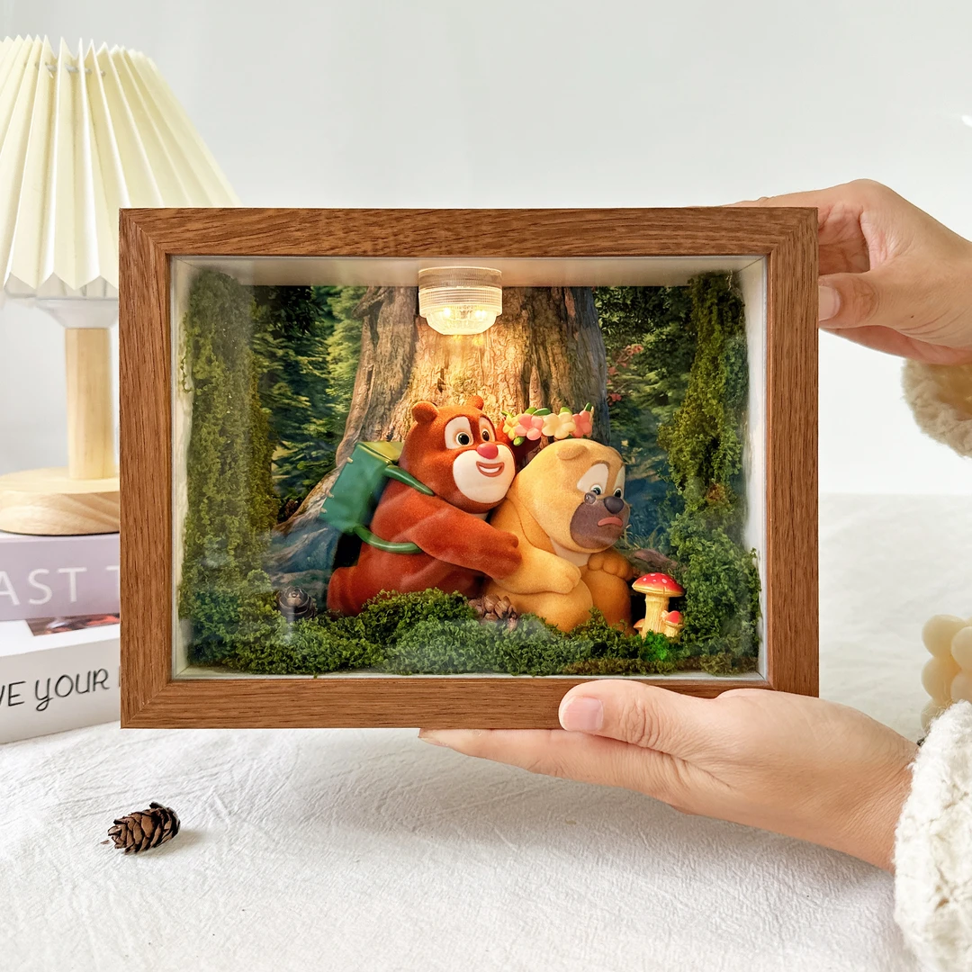 熊大熊二盲盒收纳展示盒熊出没手办收纳立体相框diy造景礼物带灯