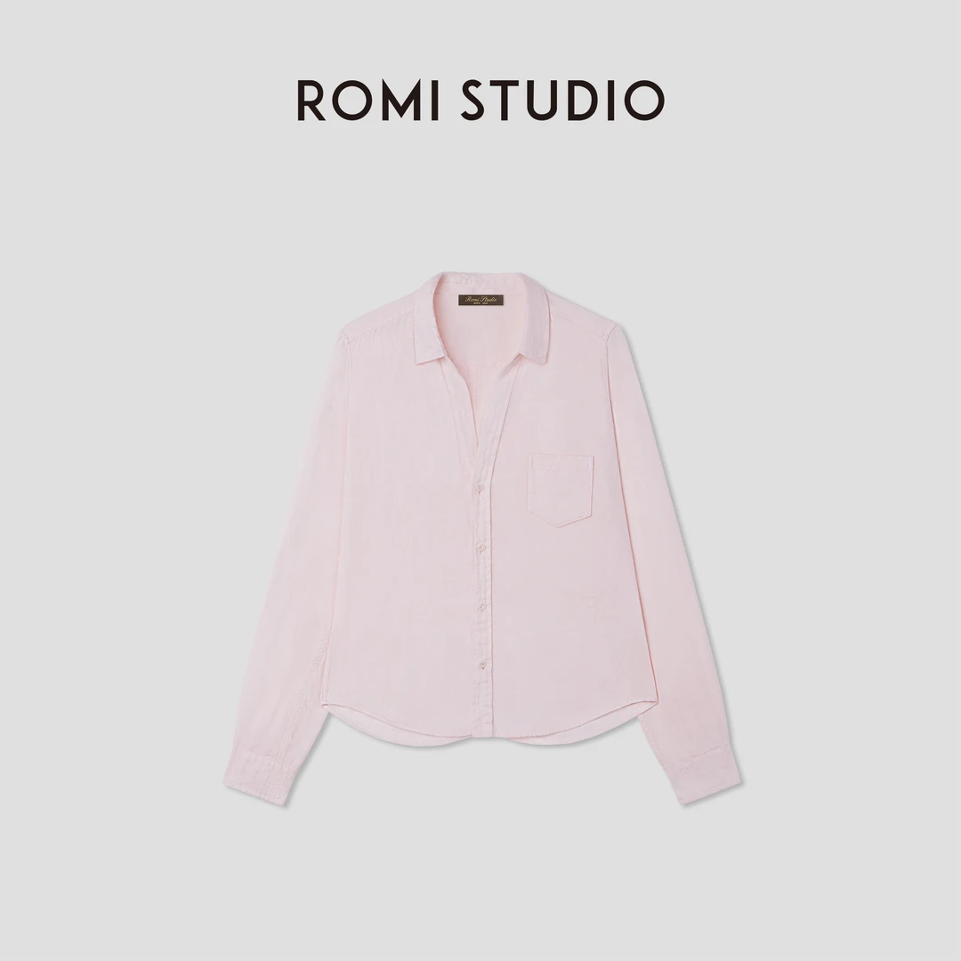 ROMI STUDIO“随性松弛”100%色织亚麻老钱风轻薄V领衬衣RWCSSY2407
