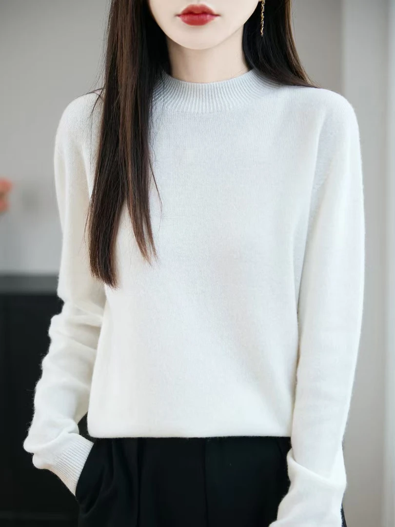 商场同款百搭半高领女针织衫打底衫圆领内搭加厚网红纯色长袖
