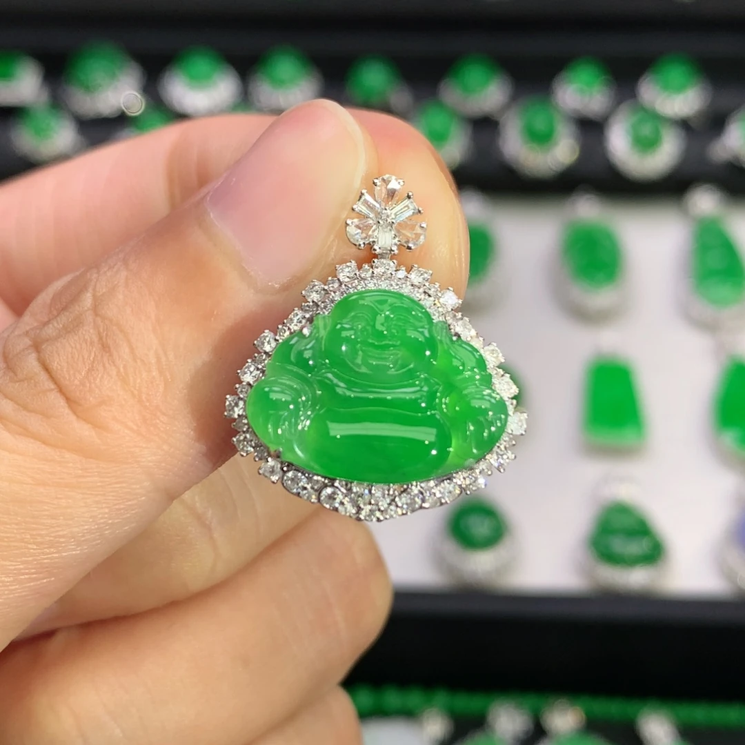 翡翠18K金镶嵌吊坠(不含链)