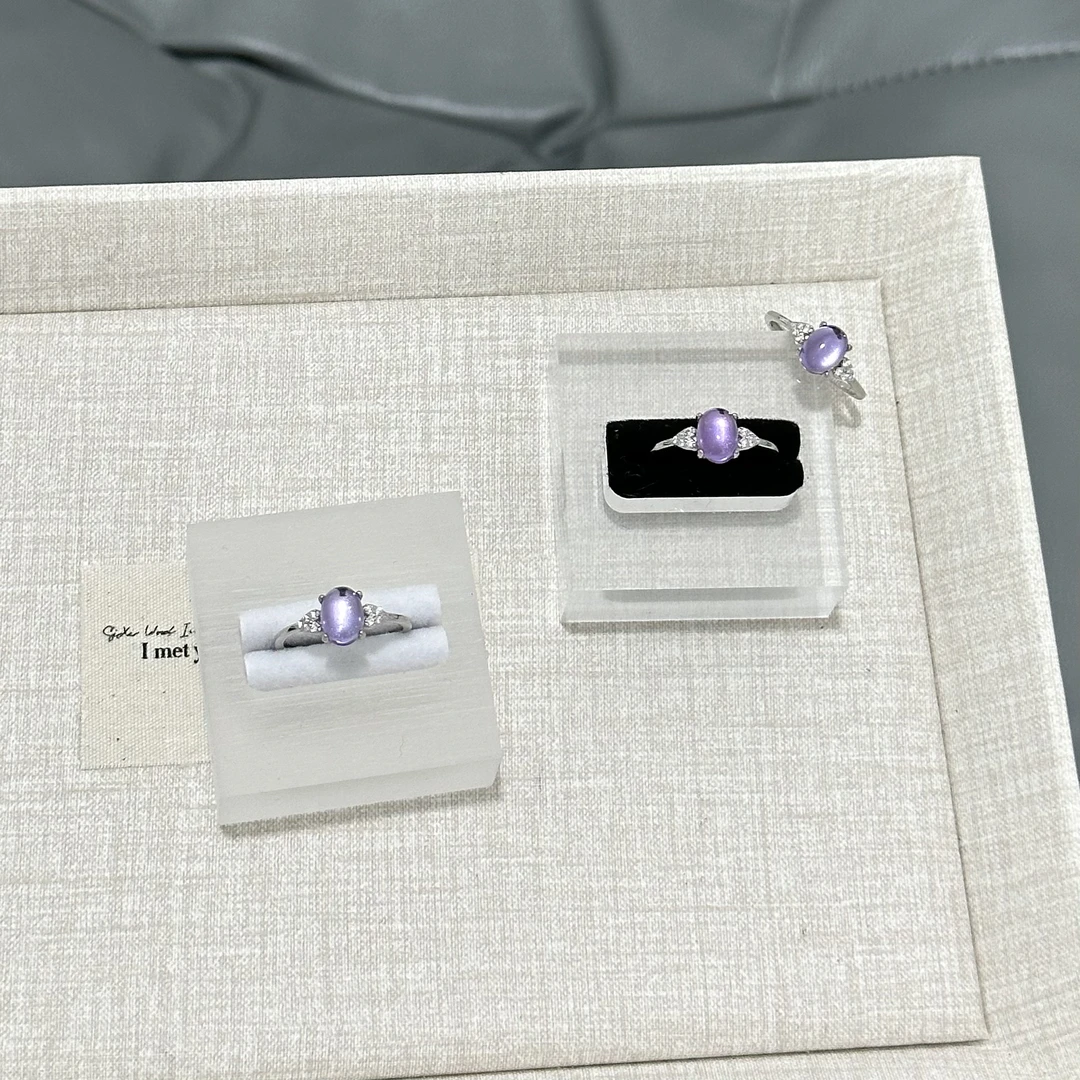 天然紫水晶大蛋面925银底托戒指