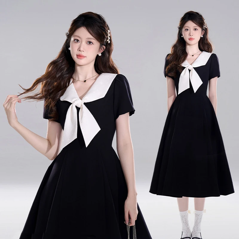 赫本风收腰短袖连衣裙夏季2025新款高级感法式蓬蓬公主裙子D0618