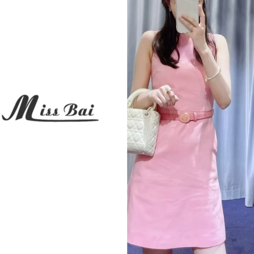 【白姐严选】【甜美显瘦】129-粉色甜美修身背心轻奢气质连衣裙夏季