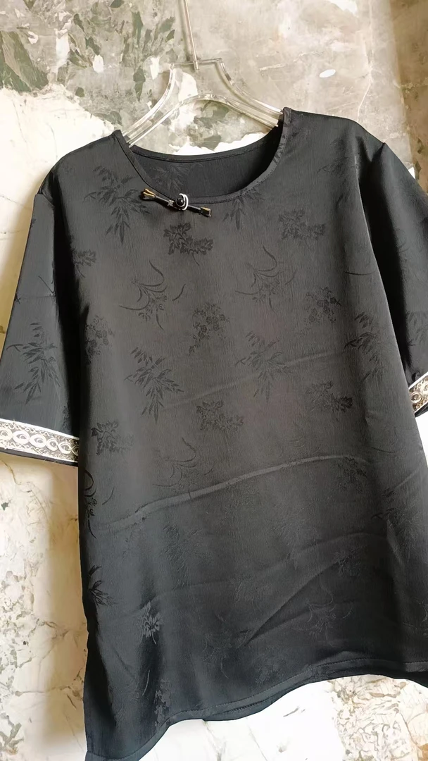 新时尚国风薄款设计感连短袖宽松型夏季衬衫显瘦上衣绣花圆领