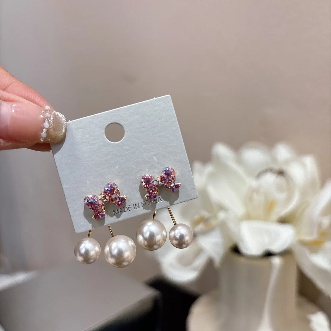 铜合金耳饰 高级感蝴蝶结珠珠耳钉R04