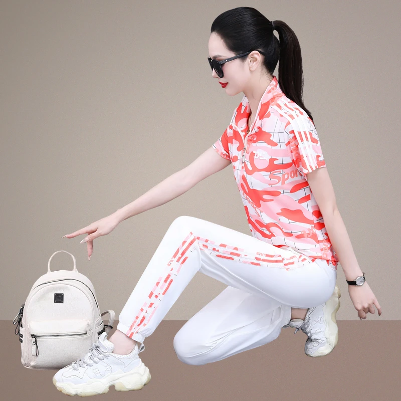 时尚减龄短袖运动服套装女夏季2025新款洋气百搭宽松两件套休闲服