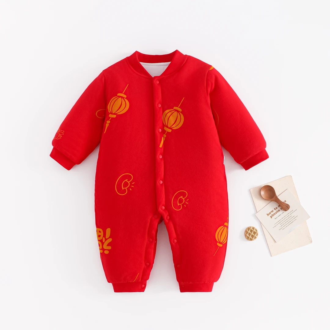 *贝适【多喜多福】薄棉80g夹棉连体保暖早春外出服周岁服居家服