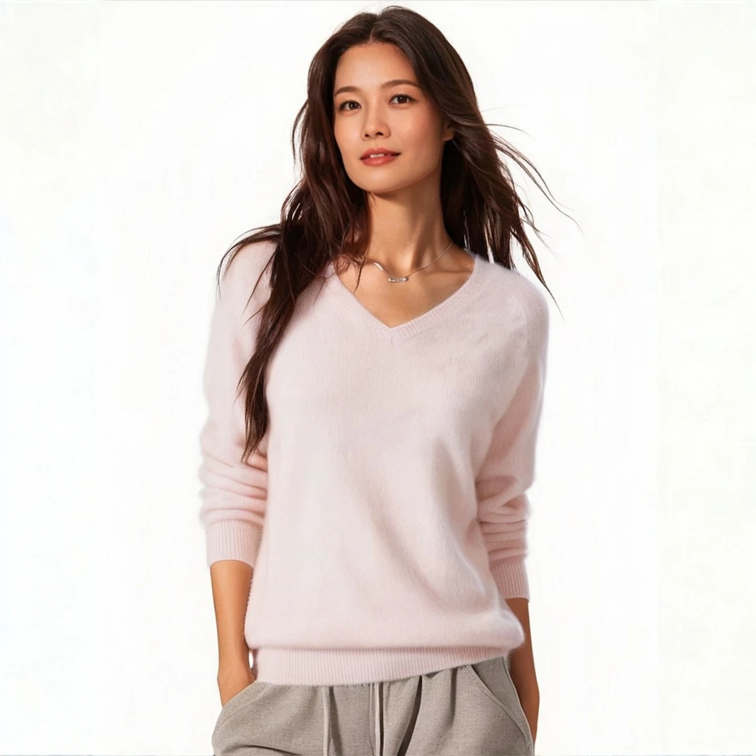 常规无缝羊绒拉毛衫针织时尚纯色V领打底衫厚款保暖毛衣
