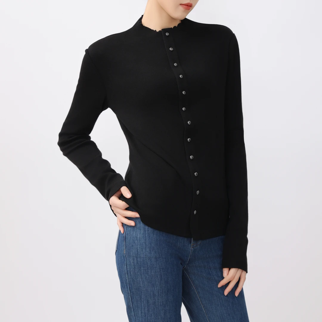 AMASS/阿玛施早春小立领外套新款气质肌理手感柔软针织衫5301016