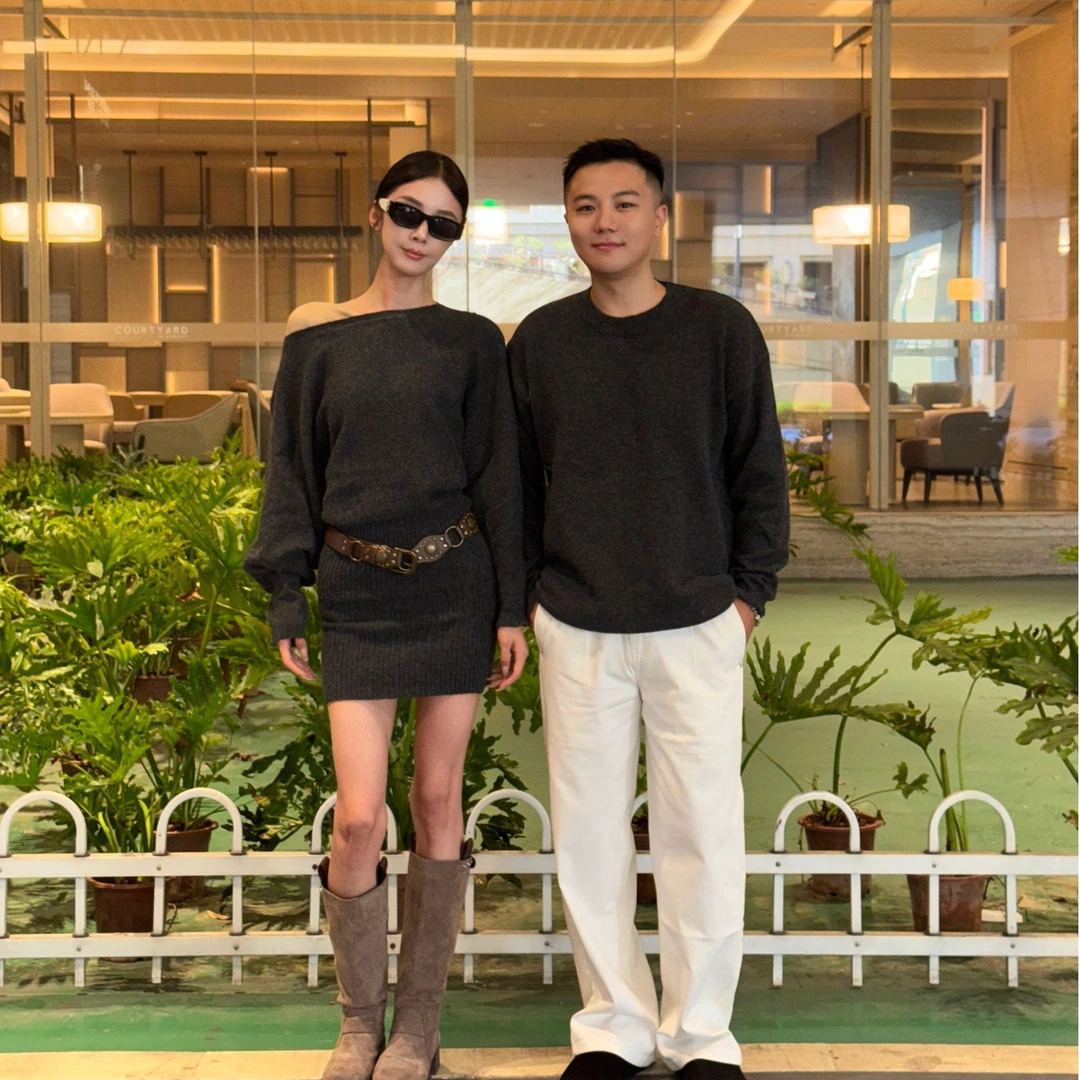 【YG】情侣装短裙打底长袖高腰ins风针织连衣裙男毛衣潮