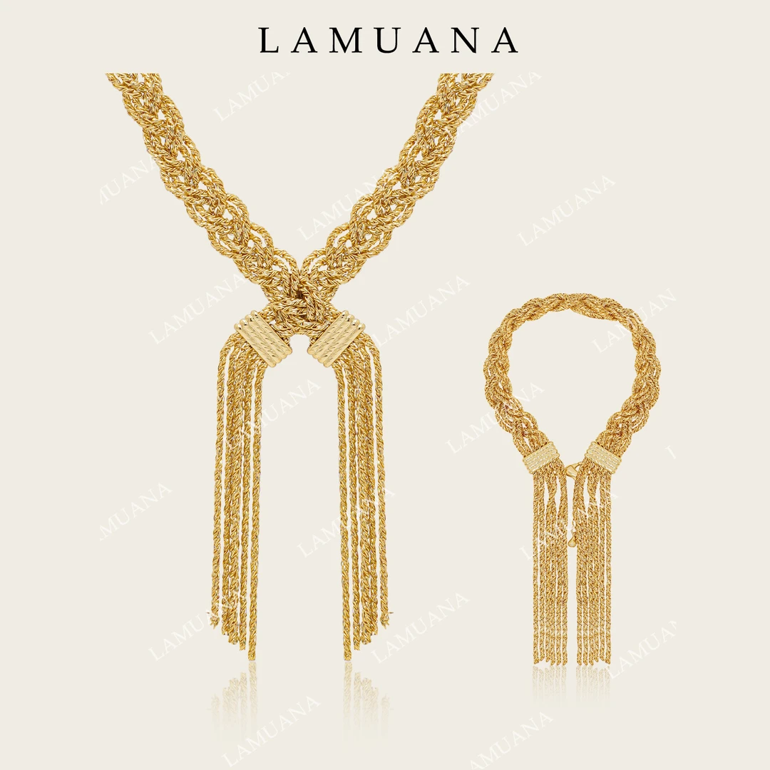 合金项链 LAMUANA意大利复古编制麻花项链小众设计感高级流苏颈链
