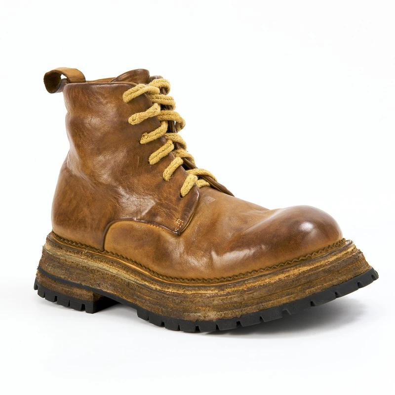 厚底复古/高档马皮高帮马丁靴英伦户外休闲手工真皮鞋增高靴子