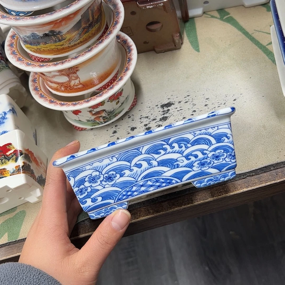 花盆紫砂392号瑕疵15/12/5cm仿手绘海浪花纹