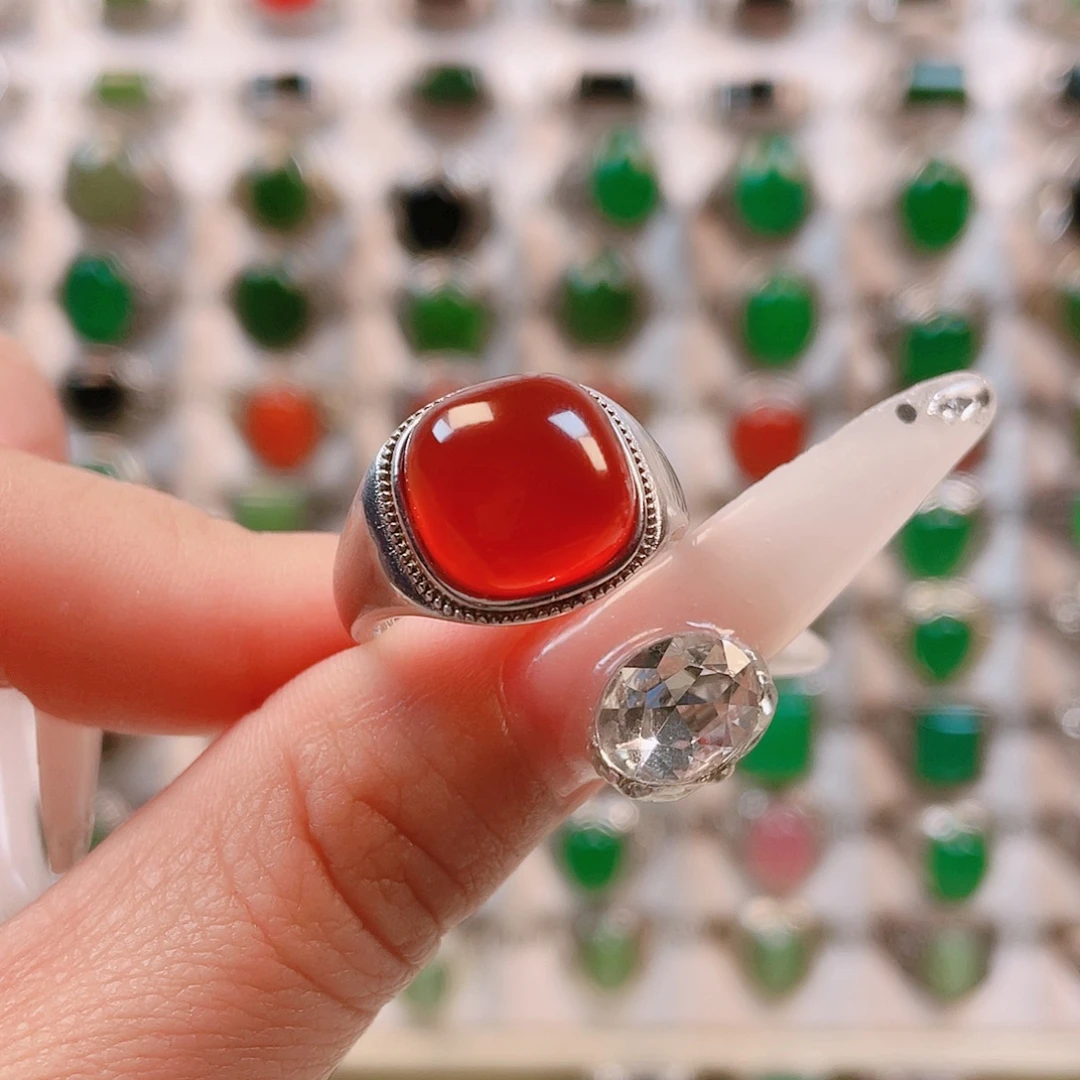 玛瑙/玉髓银S925镶嵌戒指