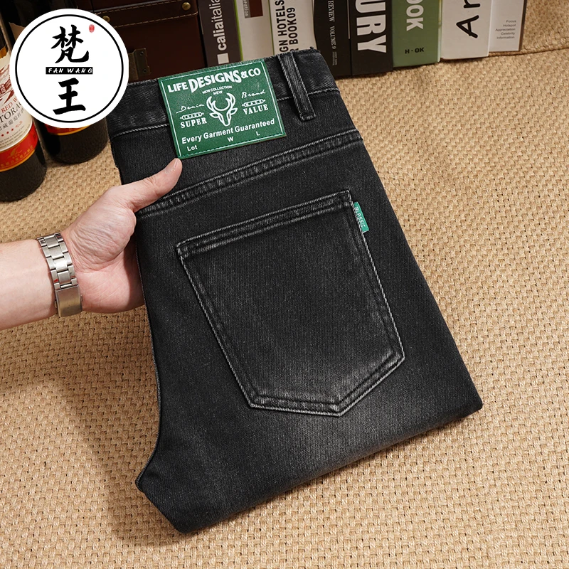 梵王高端牛仔裤男2025夏季新款休闲复古水洗刺绣修身小直筒16030