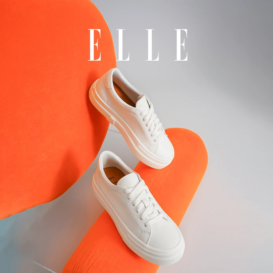 ELLE里外全皮小白鞋女2025冬季新款潮酷百搭平底舒适运动休闲板鞋