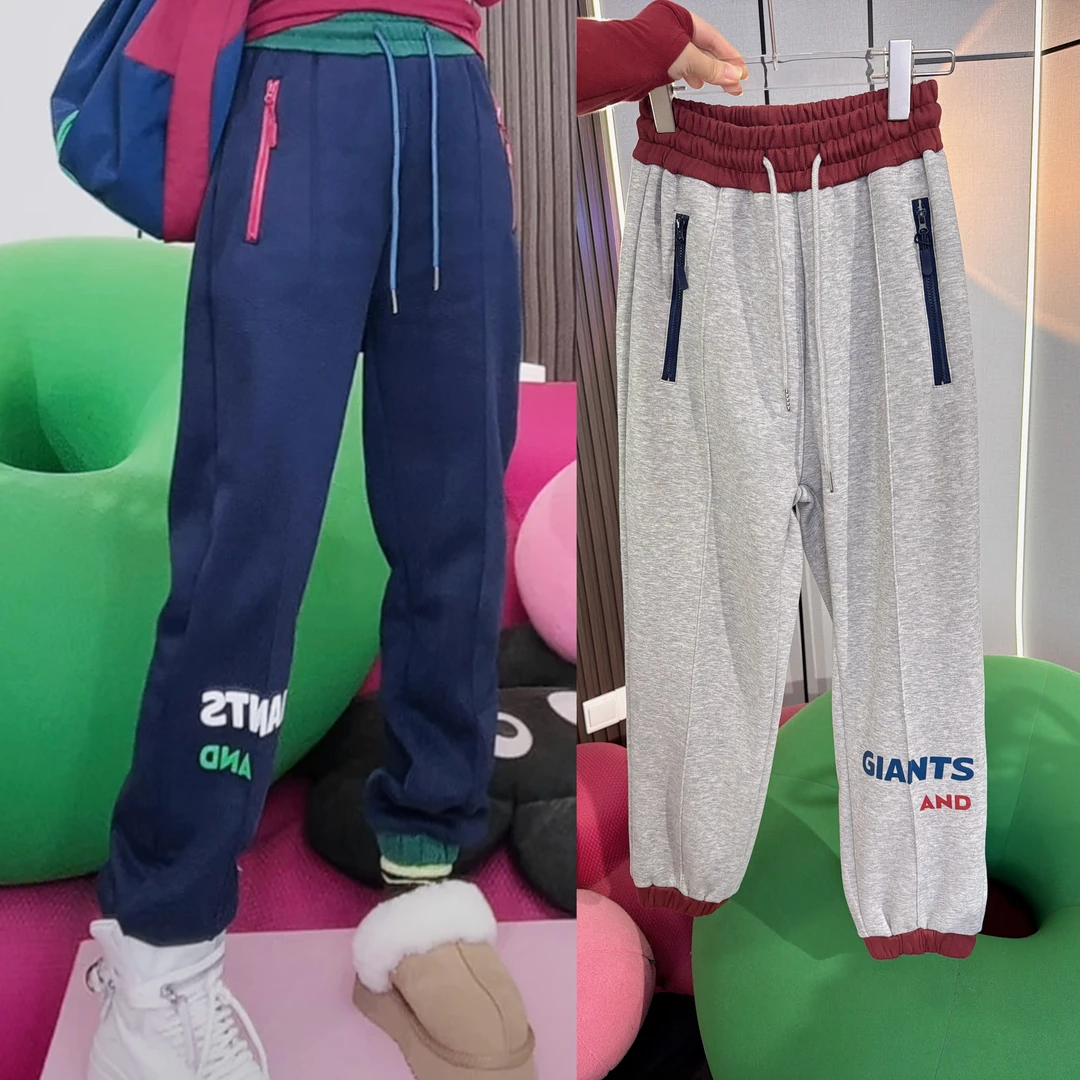 A215秋冬百搭神裤宽松显瘦撞色时尚直筒纯棉加厚加绒卫裤休闲裤女