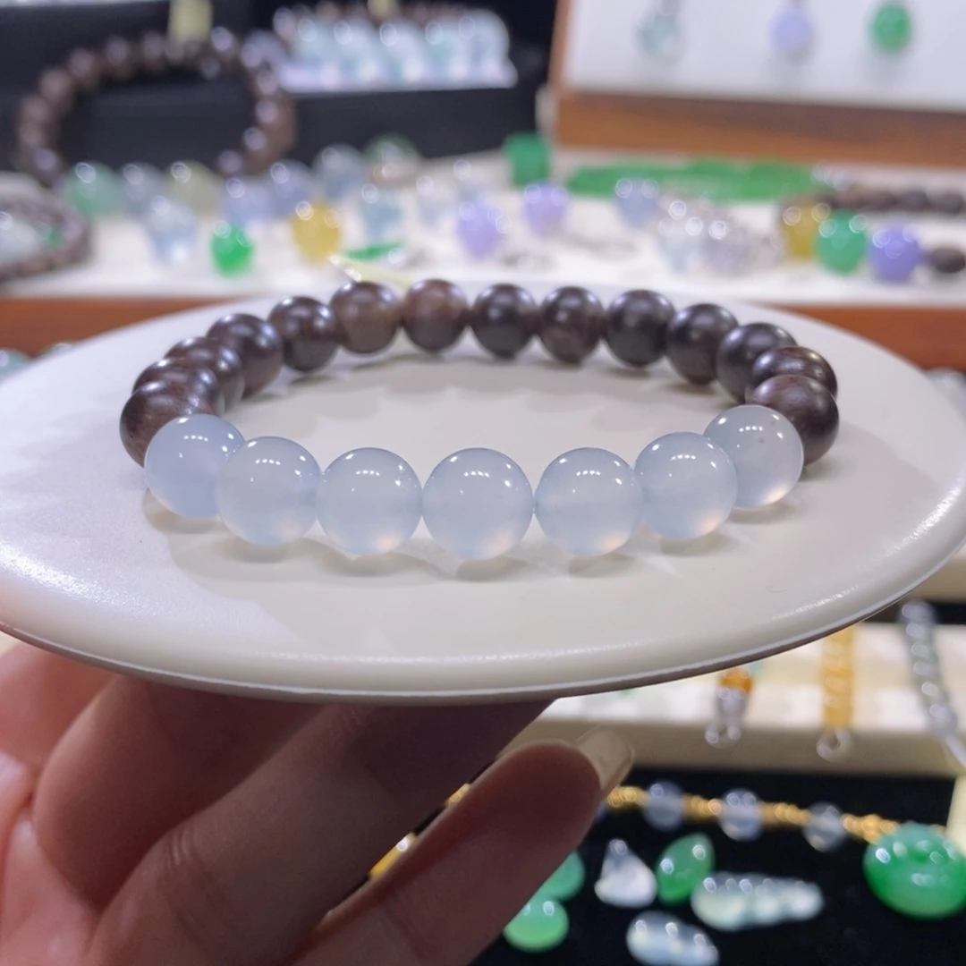 翡翠未镶嵌手串冰蓝底手串卡9+