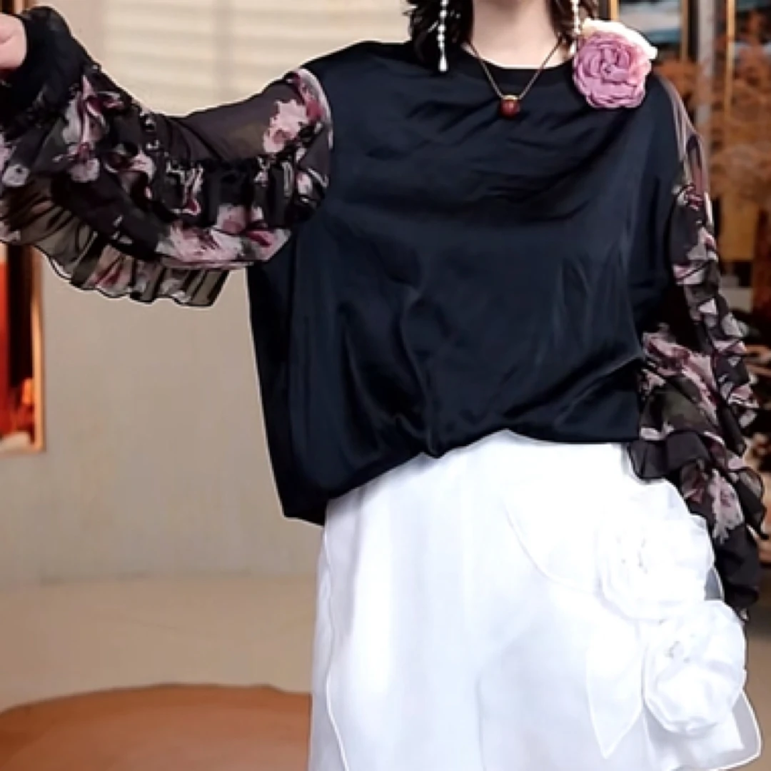 808篱君原创设计师款女装时尚黑色气质女士上衣