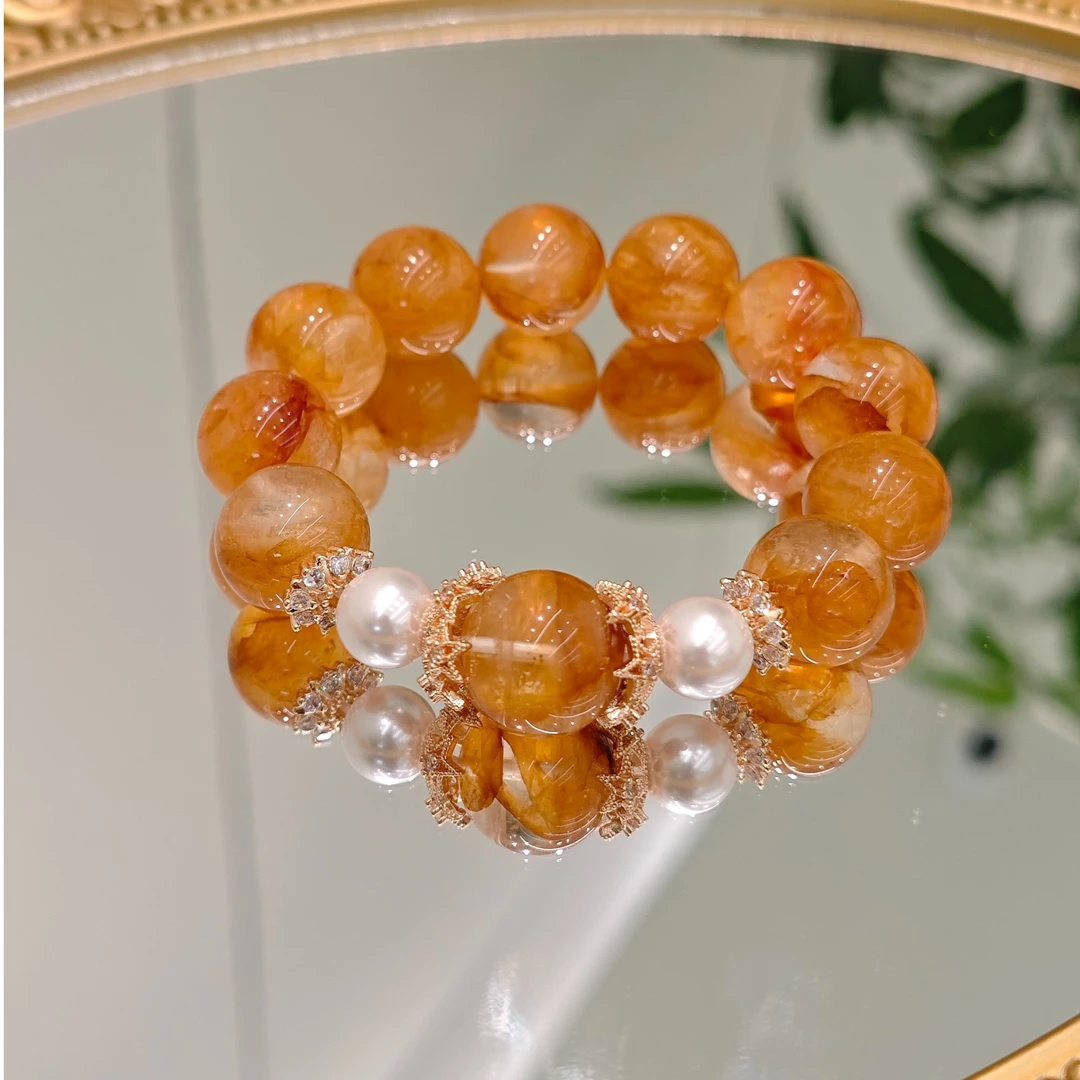 小晶灵 天然大颗粒黄胶花水晶手串 节日礼物 多样性发货