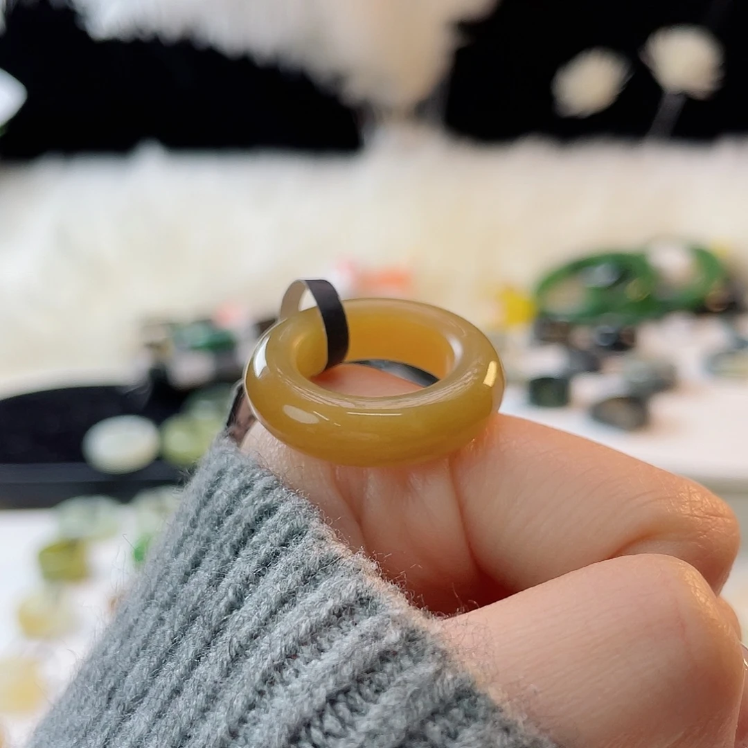 和田玉未镶嵌戒指k88 金橘糖泥鳅背17.3mm