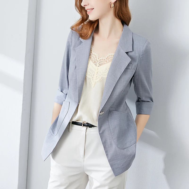 晚白欧若风气质小个子职业翻驳领一粒扣西装修身外套女24031235