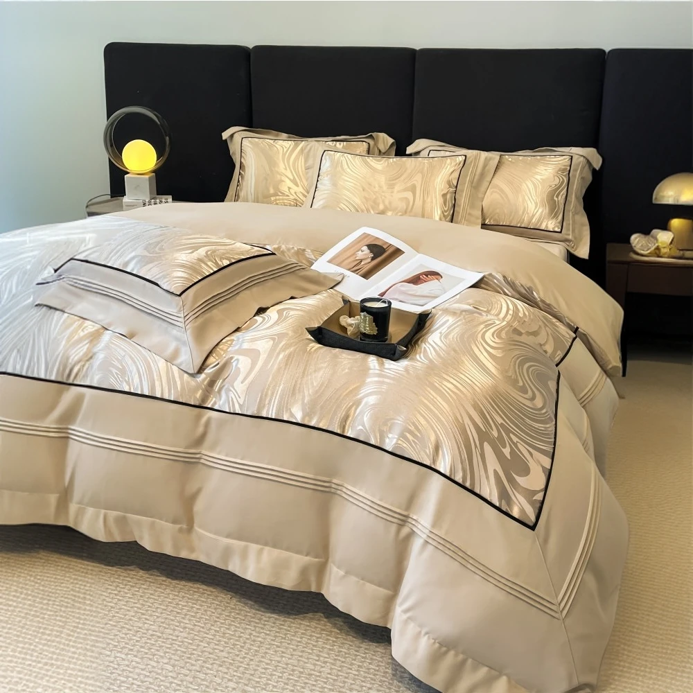 轻奢200支纯棉四件套高端贡缎提花被套全棉床单床笠裸睡床上用品