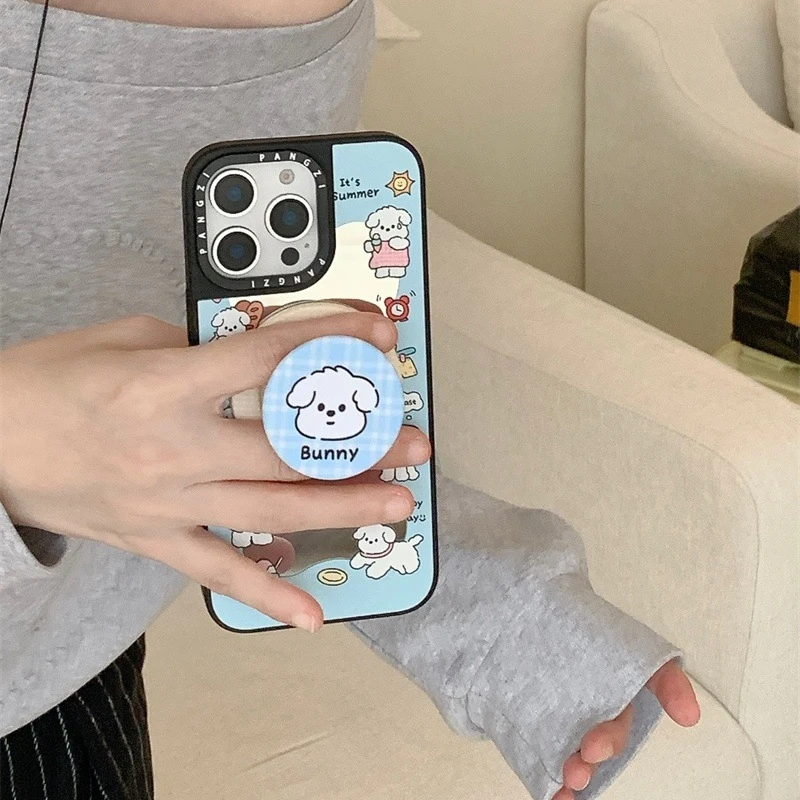 可爱卡通小狗磁吸支架苹果16Pro手机壳适用15Pro磁吸镜面14Pro/13